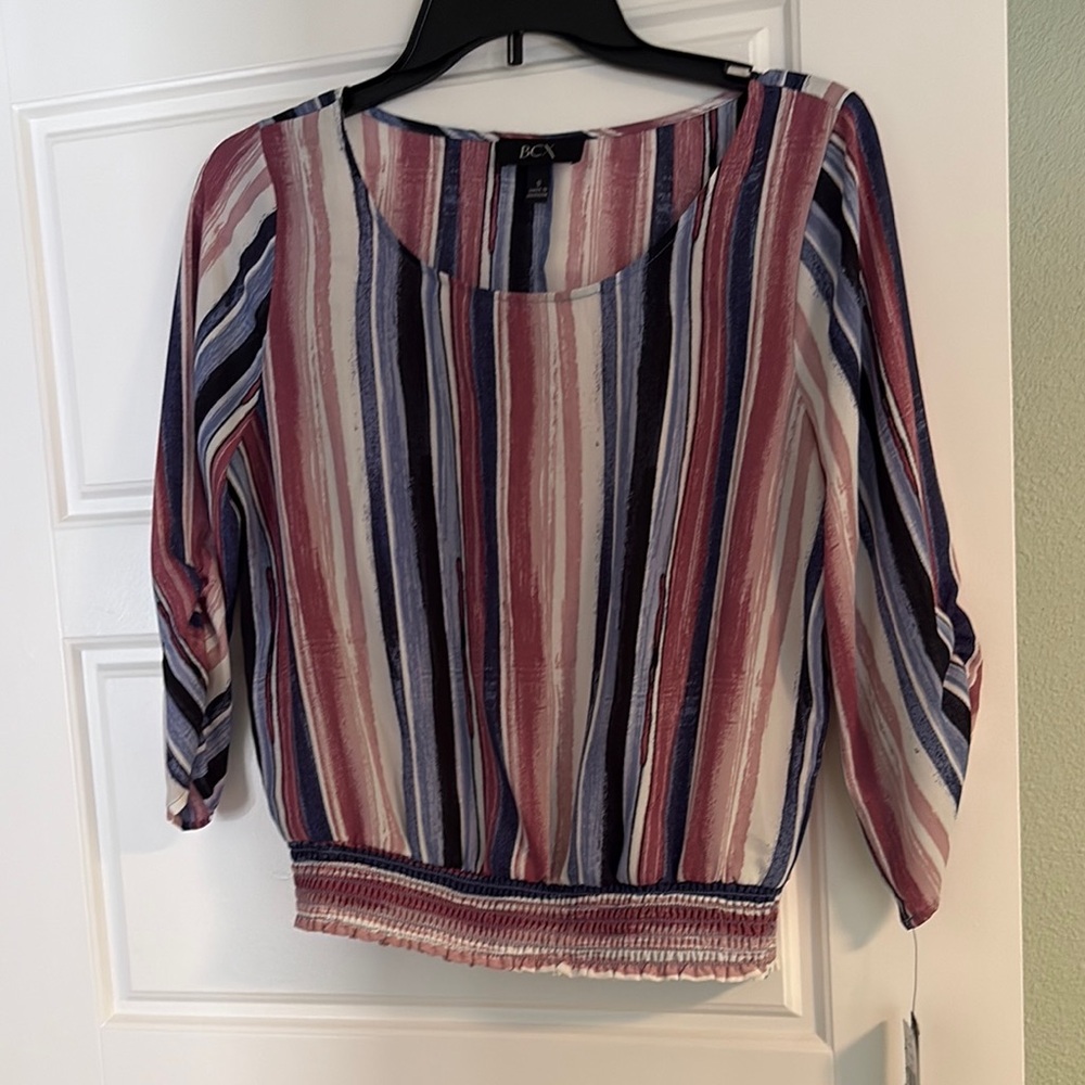 NWT BCX Lightweight Blouse with ruched  sleeve and waistline